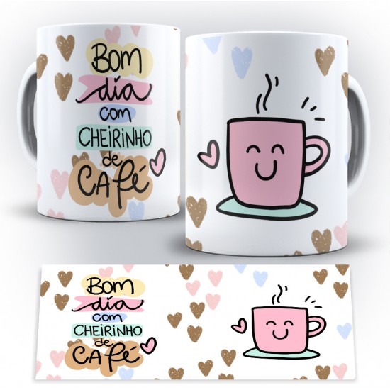 Caneca Personalizada Porcelana Bom Dia Com Cheirinho de Café