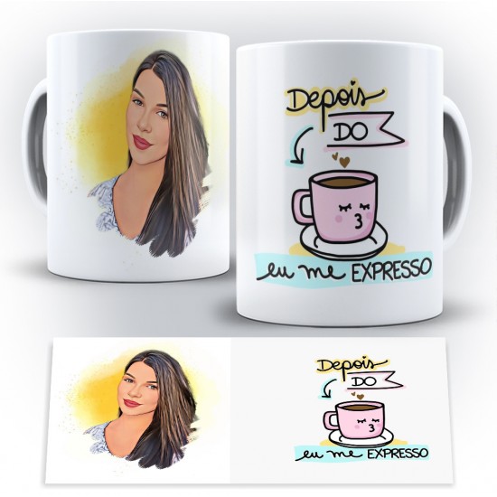 Caneca Personalizada Porcelana Caricatura + Frase (Uma Pessoa)