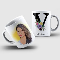 Caneca Personalizada Porcelana Caricatura + Nome (Uma Pessoa)