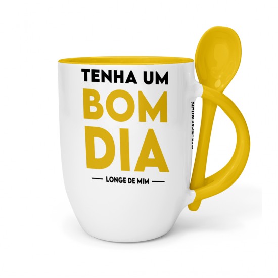 Caneca c/ Colher Personalizada Tenha Um Bom Dia (Longe de Mim) Caneca c/ Colher Personalizada Tenha Um Bom Dia (Longe de Mim)