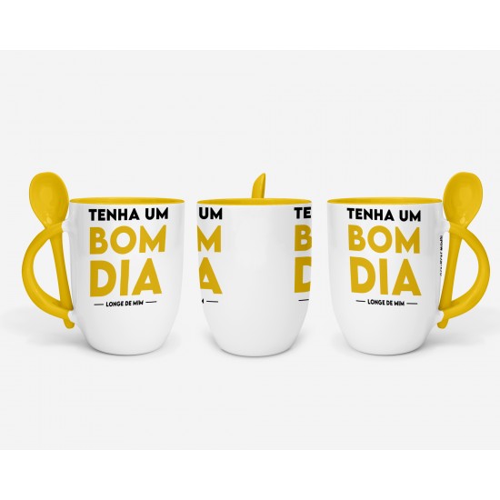 Caneca c/ Colher Personalizada Tenha Um Bom Dia (Longe de Mim) Caneca c/ Colher Personalizada Tenha Um Bom Dia (Longe de Mim)