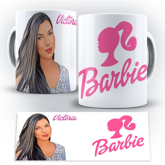 Caneca Personalizada Porcelana Barbie + Caricatura