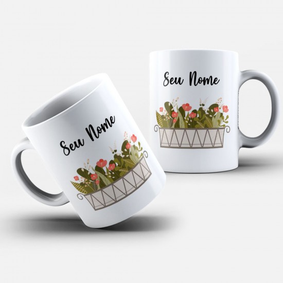 Caneca Personalizada Caixa de Flores + Seu Nome