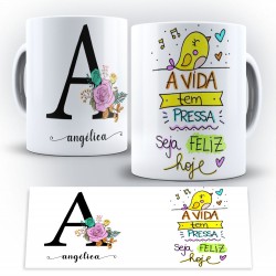 Caneca Personalizada Porcelana Letra + Nome + Frase